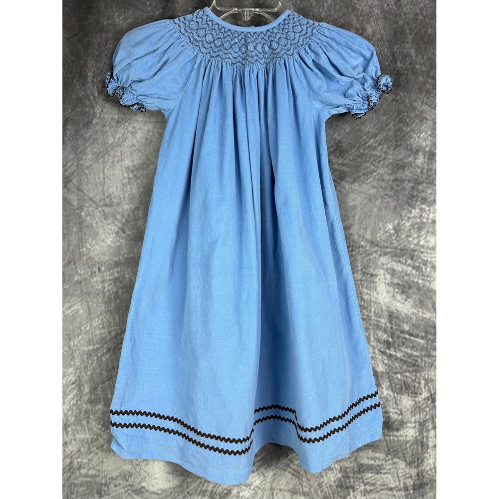 Southern Sunshine Kids Bishop Style Smocked Dress Girls Kid Size 5 Blue Corduroy